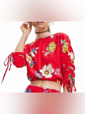 Desigual Red Floral Long-Sleeve Women's Top | NWT